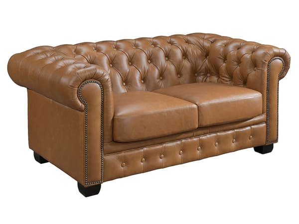 Vente-unique - 3-sits och 2-sits Chesterfieldsoffa camel buffelläder BRENTON