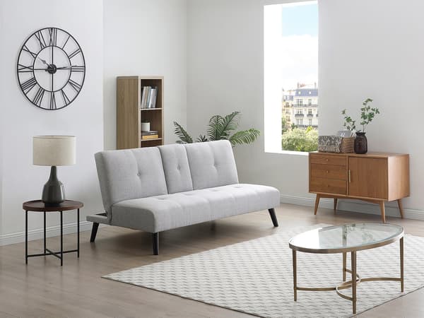 Vente-unique - CLOSIPA 3-sits klick-klack-soffa i ljusgrått tyg med sidobord