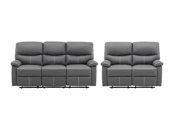 Vente-unique - 3-sits och 2-sits reclinersoffor i grå läderimitation CANBY