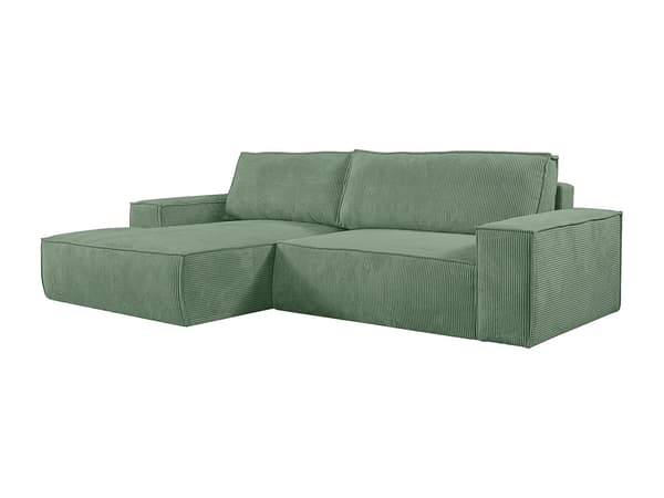 Vente-unique - Vänstervändvänd bäddsoffa i mandelgrön manchester AMELIA