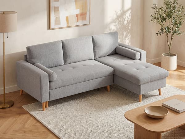Vente-unique - Bäddsoffa med förvaring vändbar i ljusgrått tyg KORI