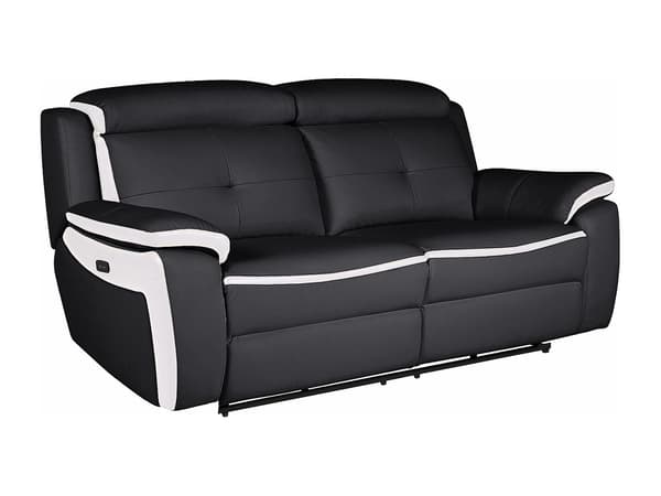 Vente-unique - 3-sits eletrisk reclinersoffa i läder ANGELIQUE – Svart/vit