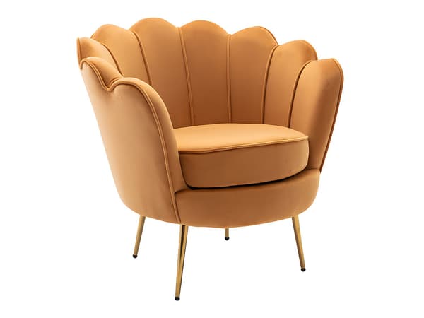 Vente-unique - 2-sits snäcksoffa och snäckformad fåtölj i senapsgul sammet DANDELION