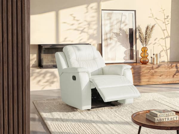Vente-unique - Reclinerfåtölj i elfenbensvit läder EVASION
