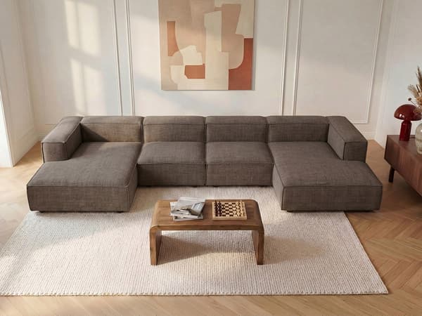 Vente-unique - Högervänd schäslong i taupe chenilletyg RUZOLO