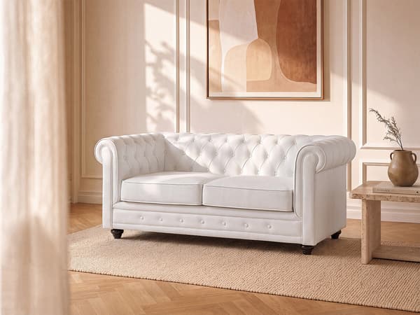 Vente-unique - 2-sits soffa i läderimitation CHESTERFIELD - Vit