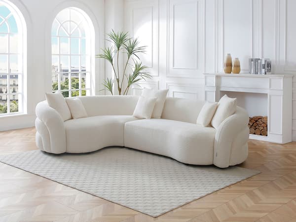 Vente-unique - Vänstervänd soffa i vit bouclé-tyg LAPIOTA från Maison Céphy