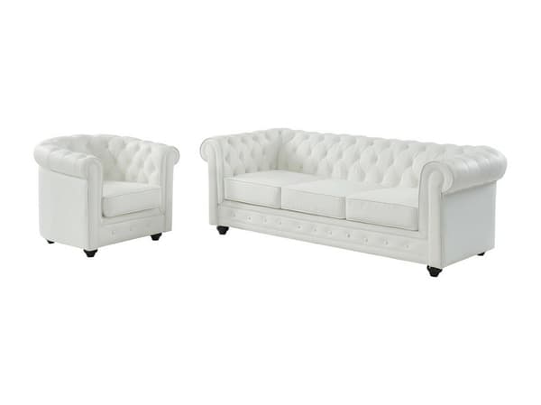 Vente-unique - 3-sits soffa och fåtölj i buffelläder CHESTERFIELD – Vit