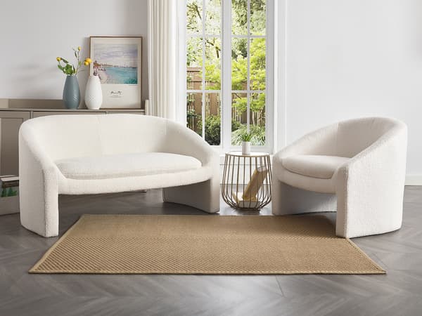 Vente-unique - OSSANA 2-sits soffa och fåtölj i vitt bouclétyg