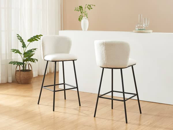 Vente-unique - Set med 2 barstolar i bouclé-tyg och metall - Vit - SENORASE