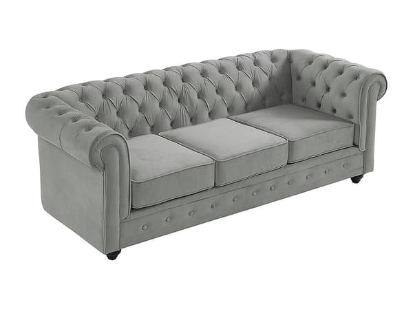 Vente-unique - 3-sits och 2-sitssoffa i ljusgrå sammet CHESTERFIELD
