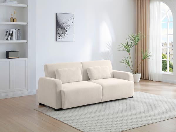 Vente-unique - Konvertibel 3-sitssoffa i beige chenilletyg LOMARIO