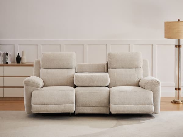 Vente-unique - Elektrisk 3-sits reclinersoffa beige melerat  tyg KELUNO