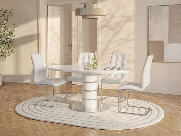 Vente-unique - Utdragbart matbord - 4 till 6 personer - MDF och rostfritt stål - Vitlackerad - CUSCO