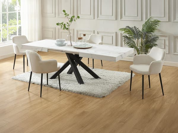 Vente-unique - CATONAV bord och 4 CELOLA stolar - Vitt och krämfärgat
