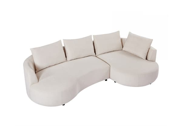 Vente-unique - Hörnsoffa Högervänd i texturerad beige sammet LOUSADO