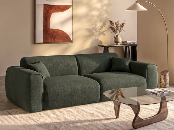 Vente-unique - 4-sitsig bäddsoffa express i texturerat kakigrönt tyg POGNIA