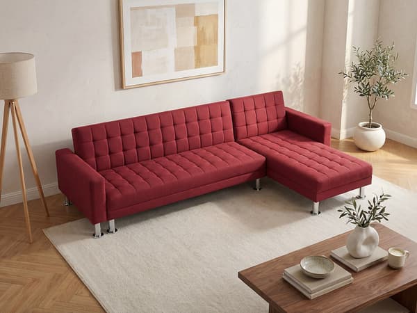 Vente-unique - Vändbar hörnbäddsoffa i rött tyg WILLIS II