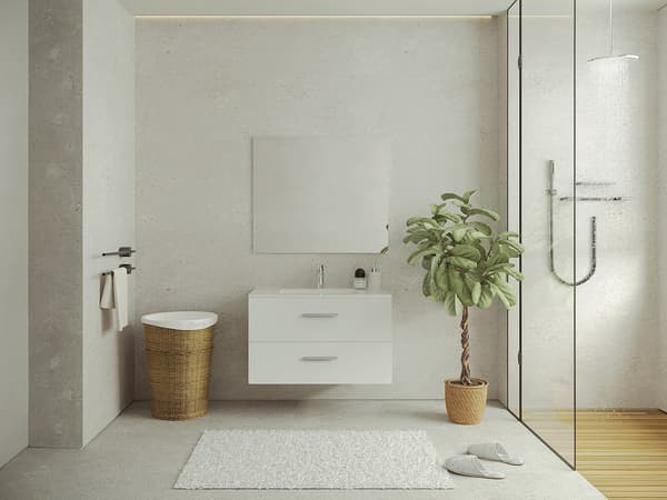 Vente-unique - Väggmonterat badrumsmöbel - Vit färg - 80 cm - KAYLA