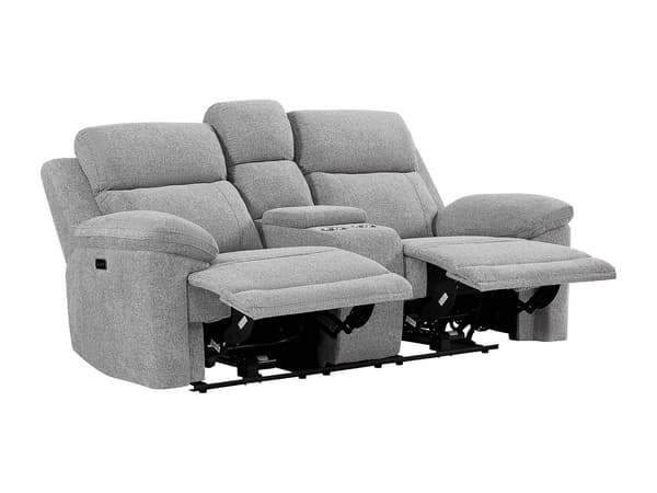 Vente-unique - 2-sits soffa med elektrisk relaxfunktion och bricka i melerat grått tyg KELUNO