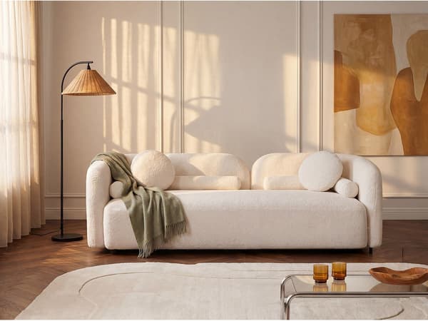 Vente-unique - Soffa 3 platser i bouclétyg - Bruten vit CLODECA