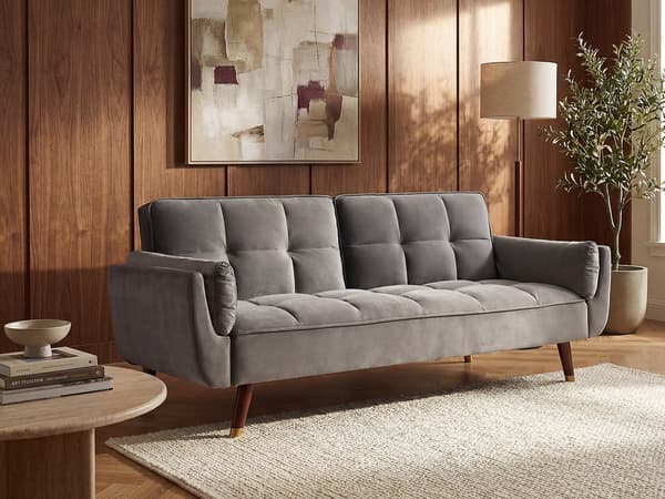 Vente-unique - 3-sits soffa med bäddsoffa i rosa sammet GULCAN