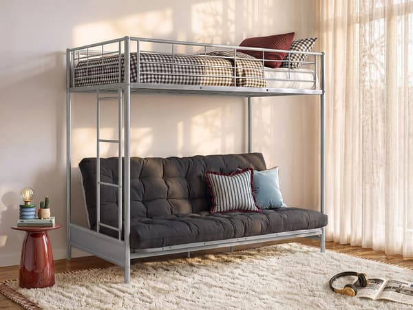 Vente-unique - Loftsäng 90 x 190 cm - Med bäddsoffa - Metall - Silver - MODULO V