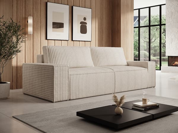 Vente-unique - AMELIA 3-sitssoffa i bred beige sammet