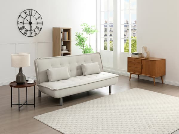Vente-unique - Bäddsoffa bäddmekanismen klick-klack i beige tyg MISHAN