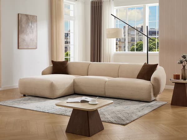 Vente-unique - Vänstervänd hörnsoffa i beige texturerat tyg MIBASTO