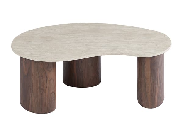 Vente-unique - Soffbord med mörbrun travertin-effek ALOZYA