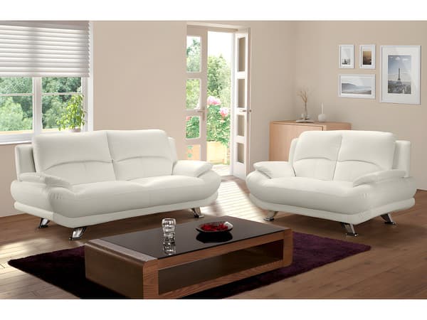 Vente-unique - 3-sits och 2-sits soffor i läderimitation MUSKO - Elfenbensvit
