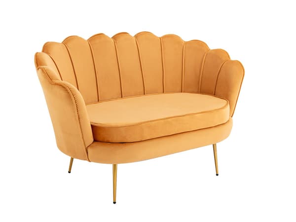 Vente-unique - 2-sits snäcksoffa och snäckformad fåtölj i senapsgul sammet DANDELION