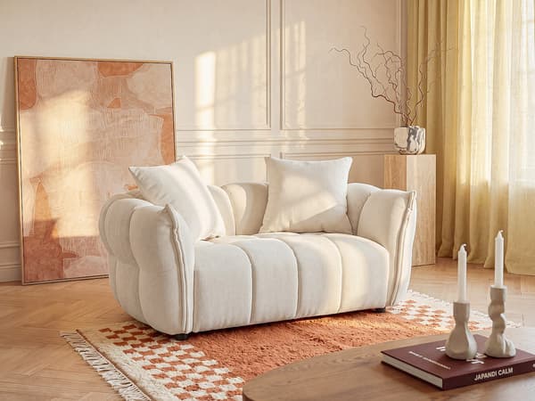 Vente-unique - Soffa 2 platser i texturerat tyg - Bruten vit KIMACA