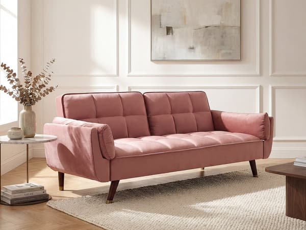 Vente-unique - 3-sits soffa med bäddsoffa i rosa sammet GULCAN