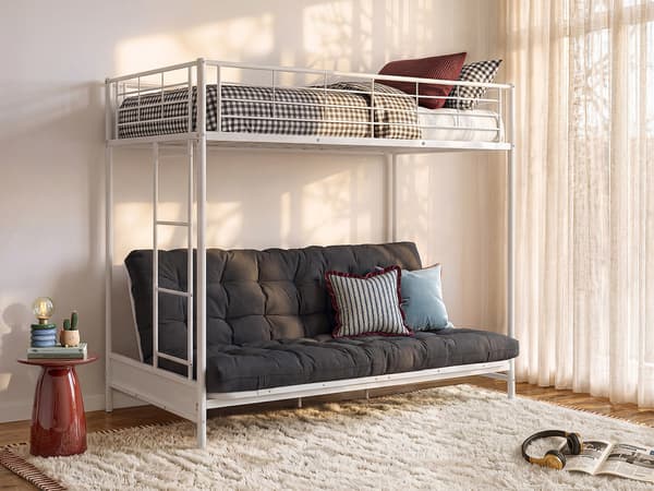 Vente-unique - Loftsäng 90 x 190 cm - Med bäddsoffa - Metall - Vit - MODULO V