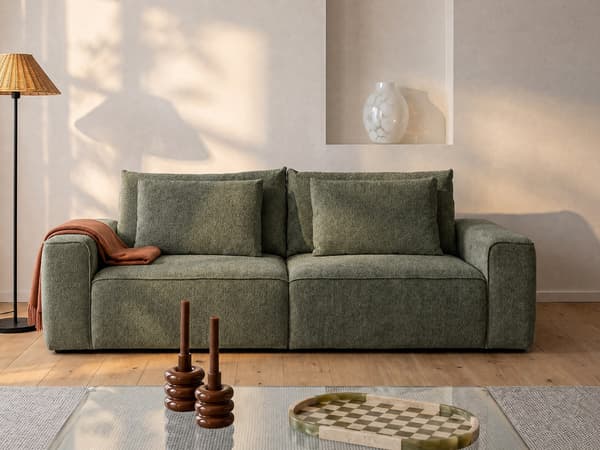 Vente-unique - 3-sitsig bäddsoffa i grön chenilletyg RICAPO