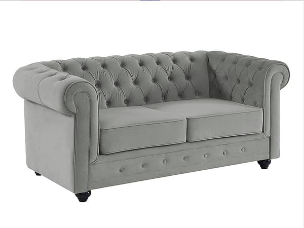 Vente-unique - 2-sitssoffa CHESTERFIELD - Ljusgrå sammet