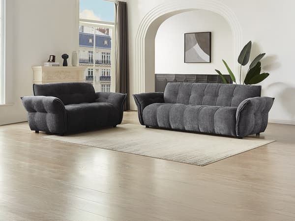 Vente-unique - 3-sits och 2-sits soffa i melerad mörkgrå tyg NAPIZO