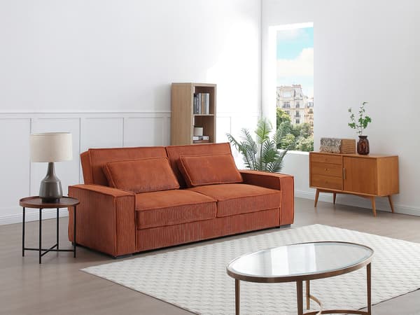Vente-unique - FINORO 3-sits bäddsoffa i manchester, terrakotta