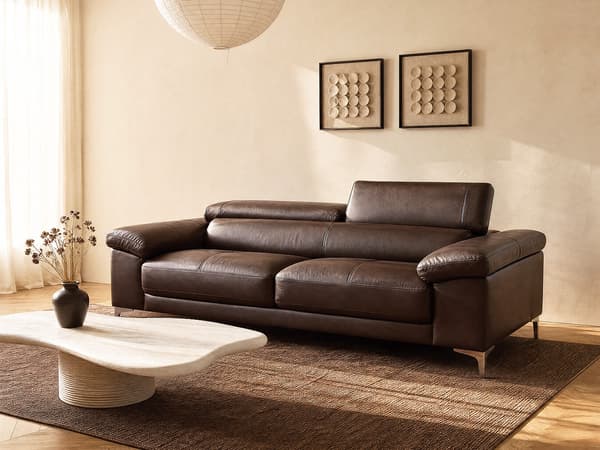 Vente-unique - 3-sitssoffa i läder SOLANGE - Brun