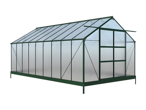 Vente-unique - Växthus i polykarbonat, 16,8 m² med bas - Grön - IXORA