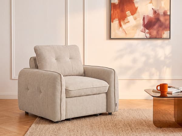 Vente-unique - Konvertibel fåtölj i beige texturerat tyg POBAVA