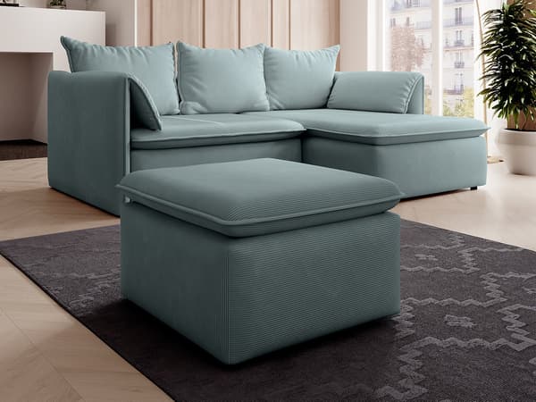 Vente-unique - Blå manchestersammet sittpuff TEODORA