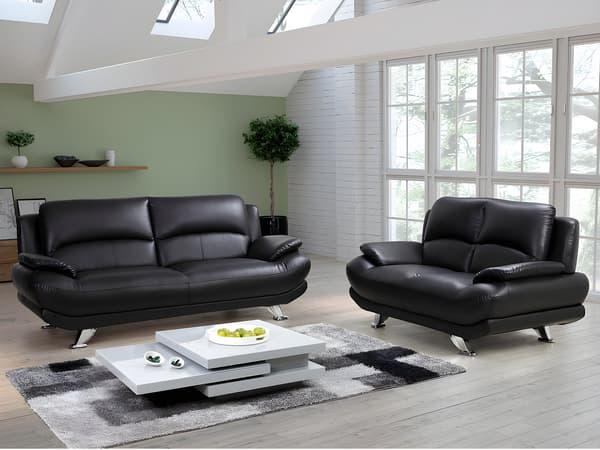 Vente-unique - 3-sits och 2-sits soffor i läderimitation MUSKO - Svart