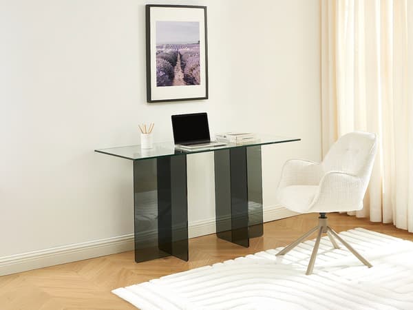 Vente-unique - Skrivbord - Härdat glas - Transparent och antracitgrå - BYLENA