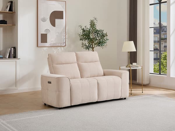 Vente-unique - Tvåsits elektrisk reclinersoffa i beige chenilletyg SCAMOCO