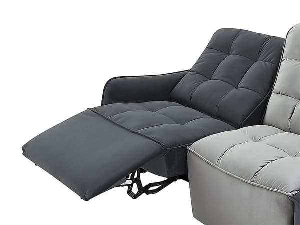Vente-unique - Modulerbar elektrisk reclinerhörnsoffa i ljusgrå och mörkgrå sammet ALFORD