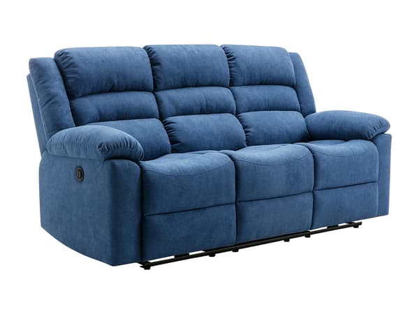 Vente-unique - 3-sits elektrisk reclinersoffa i blått tyg BUROLO