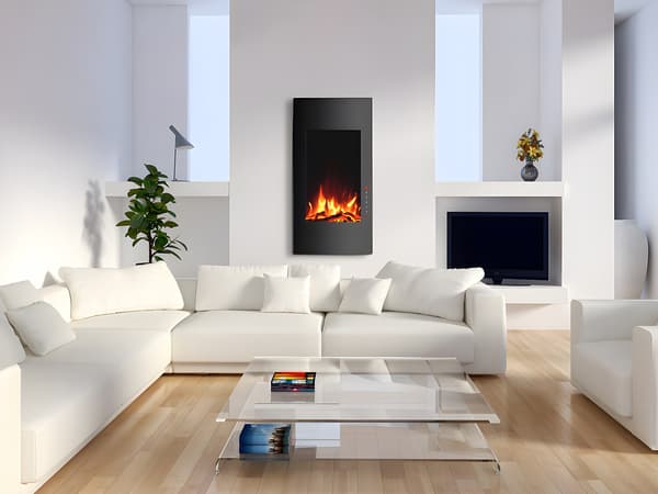 Vente-unique - Välvd elektrisk eldstad VULCANO - B41 x D13 x H81 cm - Svart